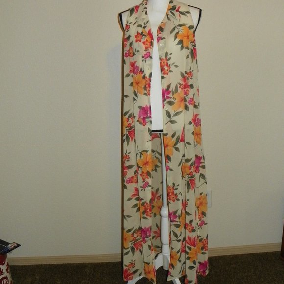 Victoria's Secret Other - VS Robe Shear Dress Duster Kimono Floral LONG Lg